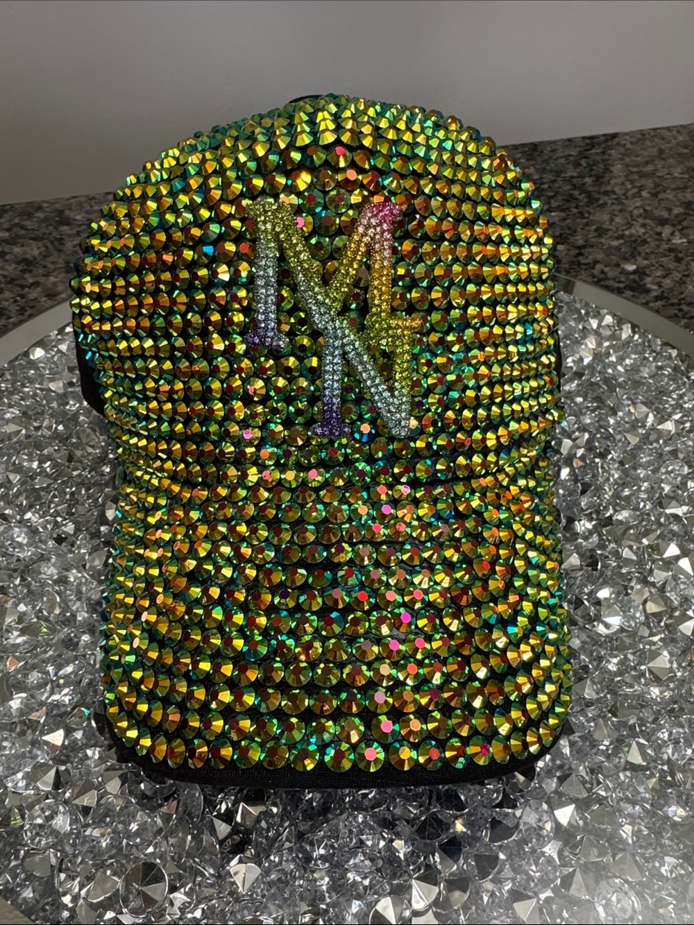 Crystal Embellished Iridescent Green MN Baseball Cap - Minnesota Unbranded